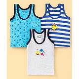 Bodycare Cotton Knit Sleeveless Set Of Vests Striped & Baby Shark Print  Pack of 3 - Multicolour