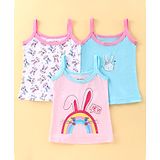 Bodycare Cotton Knit Sleeveless Bunnies Printed Slips Pack of 3 - Baby Pink Light Blue & White