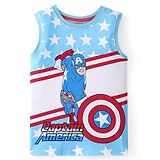 Pine Kids Marvel Cotton Knit Sleeveless T-Shirt with Captain America Graphics -Blue