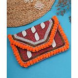 Fabbhue Women's Hand Embroidered Red Embellished Clutch - Multi Color