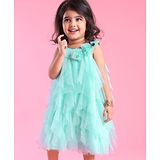 Babyhug Woven Sleeveless Party Wear Frilled Dress With Floral Applique - Mint Blue