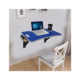 Muren Wall Mount Foldable Space Saving Study Multipurpose Table With Tablet Mobile Slot & Cup Holder With Drawer Storage-Blue