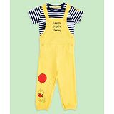 Pantaloons Baby Cotton Disney Featuring Pooh Half Sleeves Printed Dungaree Set - Mustard Yellow