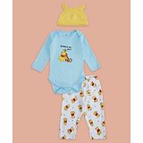 Pantaloons Baby Disney Featuring Full Sleeves Pooh Printed Onesie & Pajama With Cap - Yellow