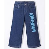 Under Fourteen Only Woohoo Text Printed Jeans - Navy Blue