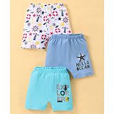 OHMS Single Jersey Above Knee Length Star Fish & Nautical Printed Shorts Pack of 3 - Blue & White