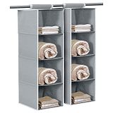 Kuber Industries Non Woven Fabric Foldable Hanging 4 Shelves Wardrobe/Closet Cloth Organizer, Pack of 2  Grey   Glossy Finish