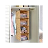 Kuber Industries Metalic Floral Print Non Woven Hanging 4 Shelves Foldable Wardrobe/Closet Cloth Organizer  Beige -KUBMART1160, Standard