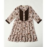 Bella Moda Girls Fit and Flair Printed Full Sleeve Casual Wear Dress- Brown