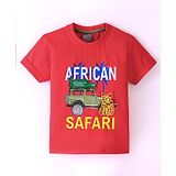 Little Kangaroos Cotton Woven Half Sleeves T-Shirt Tiger Embroidery - Red