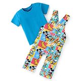 Babyhug Disney Single Jersey Knit  Dungaree with Half Sleeve T-Shirt  Mickey Mouse Family Print - Multicolour