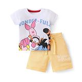 Babyhug Disney Single Jersey Knit Half Sleeves T-Shirt And Shorts Set With Winnie The Pooh Graphics - White & Yellow