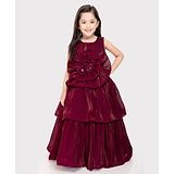 Betty By Tiny Kingdom Sleeveless Floral Applique Detailed Layered  Silk  Gown - Maroon