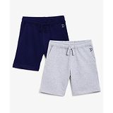 Campana 100% Cotton Terry Pack Of 2 Solid Shorts - Navy Blue & Grey