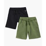 Campana 100% Cotton Terry Pack Of 2 Solid Shorts -  Charcoal Black & Olive Green