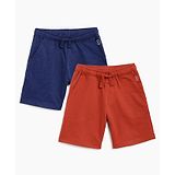 Campana 100% Cotton Terry Pack Of 2 Solid Shorts - Denim Blue & Rust