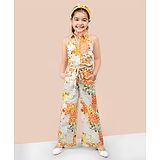 Naughty Ninos Sleeveless Floral Printed Coordinating Top With Palazzo - White & Orange