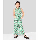 Naughty Ninos Sleeveless  Butterfly Printed Coordinating Top With Palazzo - Green