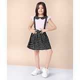 Naughty Ninos Frill Sleeves Polka Dot Printed  With Checked Fit & Flare Dress - Pink