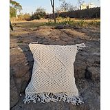 Aamivi New Born Baby Photograph Boho Macrame Cushion Cover, Handmade, Home D cor Pack of 1 Ivory/Off White