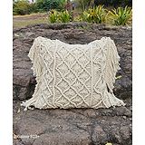 Aamivi New Born Baby Photograph Boho Macrame Cushion Cover, Handmade, Home D cor Pack of 2 Ivory/Off White