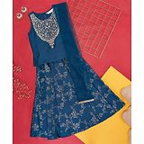 Akkriti by Pantaloons Sleeveless Floral Embroidered & Foil Printed Lehenga Set  - Blue