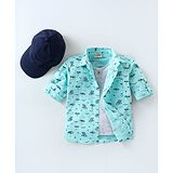 Rikidoos Full Sleeves Chair Printed  Shirt With Attached Tee With Cap - Mint Green & Melange Grey