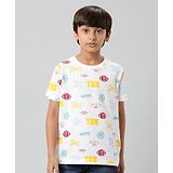 Indian Terrain Boy Half Sleeves Football Printed Tee - White