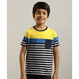 Indian Terrain Boy Half Sleeves Striped Printed Tee - Navy Blue