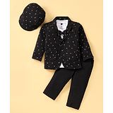 Robo Fry Full Sleeves T-Shirt & Trouser Set Nautical  Theme Print with Hat & Bow Applique -  Black