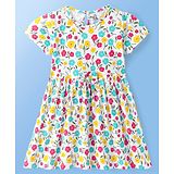 Doodle Poodle 100% Cotton Half Sleeve Floral Printed Frock  -Bright White