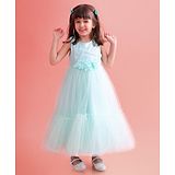 Babyhug Woven Sleeveless Party Dress Fit and Flare Sequinned Frilled Dress - Mint Blue