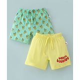 BUMZEE Pack Of 2 Beach Theme Printed Shorts - Mint & Yellow