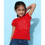 Tales & Stories Half Sleeves Floral Embroidered Tee - Red