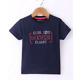 Doreme Single Jersey Half Sleeves Text Print T-Shirt - Navy Blue