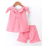 Pepito Sleeveless Top and Frill Border Shorts set Bow Applique - Pink