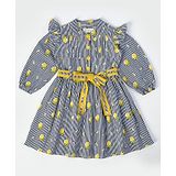 Bella Moda Full Sleeves Lemon Printed Striped Fit & Flare Dress - Black