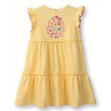 Beebay Frill Sleeves Floral Embroidered Tiered Dress - Yellow