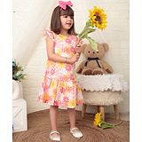 Beebay Cap Sleeves Flower Printed Fit & Flared Dress - Pink & Yellow