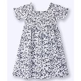 Beebay Half Sleeves Flower Printed  Smocked Bodice Detailed A Line Dress - Black & White