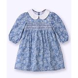 Beebay Full Sleeves Floral Printed Fit & Flared Dress - Blue