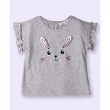 Beebay Half  Sleeves  Bunny Face Detailed  Top - Grey