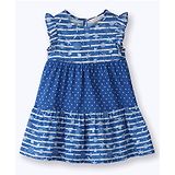 Beebay Frill Sleeves Polka Dots Printed  Dress - Blue