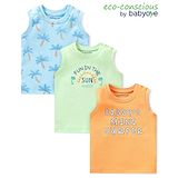 Babyoye 100% Cotton Sleeveless Palm Tree & Text Printed T-Shirts Pack of 3 - Multicolor