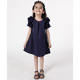 A Little Fable Half Sleeves Solid Dress - Navy Blue