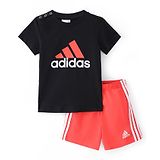 Adidas Kids 100% Cotton Knit Half Sleeves T-Shirt & Shorts Set Logo & Text Print - Black