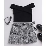 Taffykids Off Shoulder Solid Crop Top And Floral Printed  Skirt Set - Black