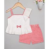 Budding Bees Sleeveless Schiffli Embroidered & Pin Checked Top & Shorts - Red