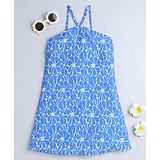 Taffykids Sleeveless Floral Printed A Line Dress - Blue & White