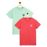 Campana Pack Of W Half Sleeves Game On Text Embroidered Tees - Red & Mint Green